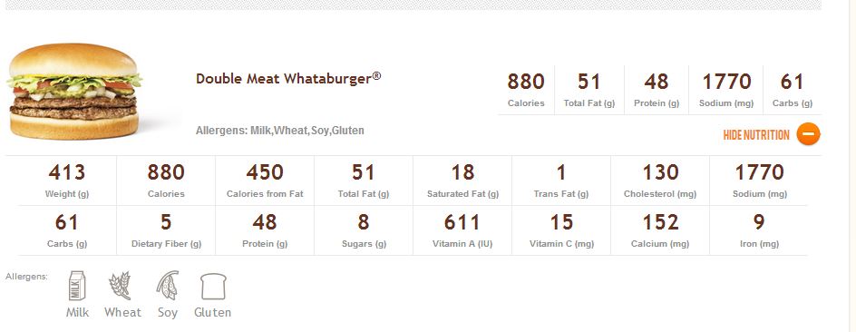 whataburger nutrition